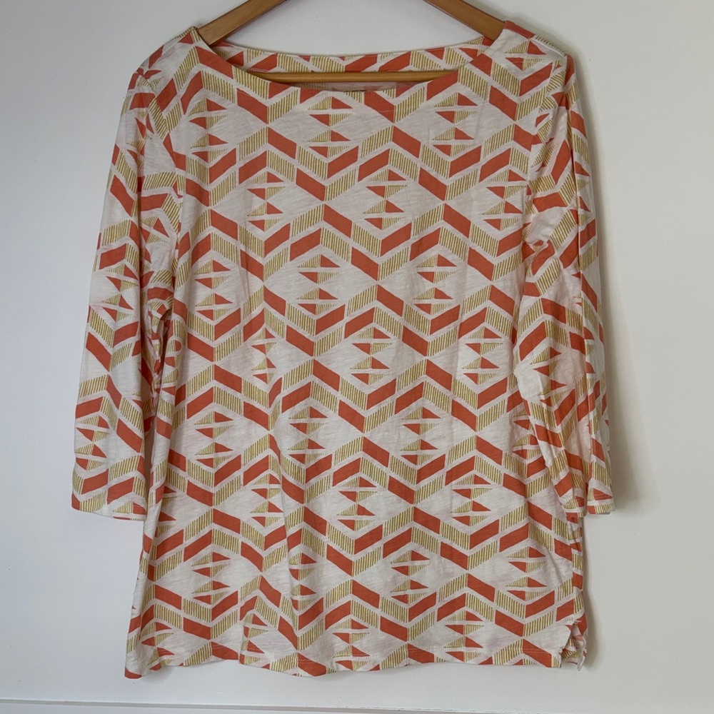 LOFT Chevron Patterned Top in Orange and Cream size XL in excellent shape